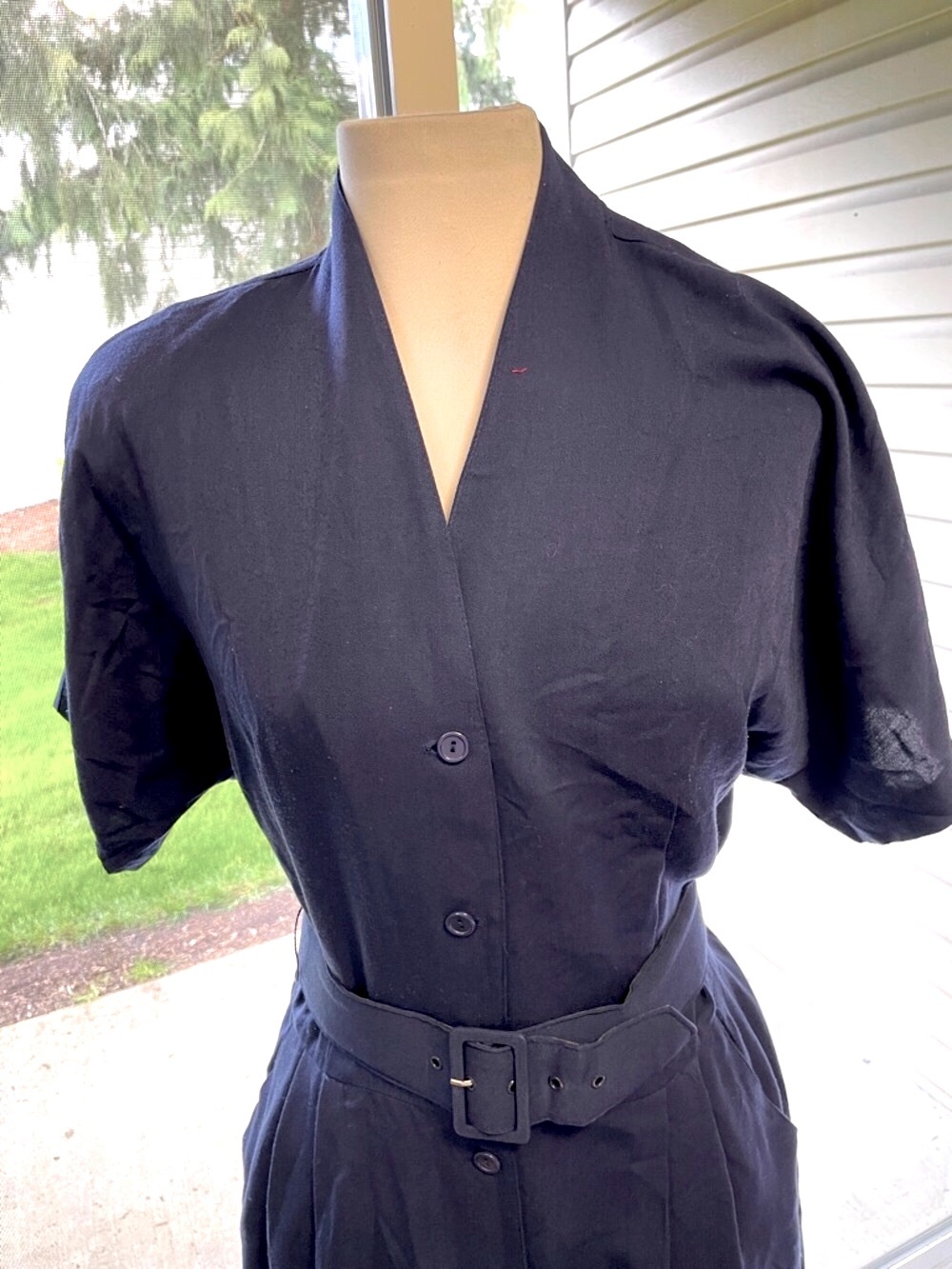 Women’s RABBIT DESIGNS Navy Maxi Short Sleeve Dress - Belt, Buttons Front Sz 12 - Picture 2 of 10